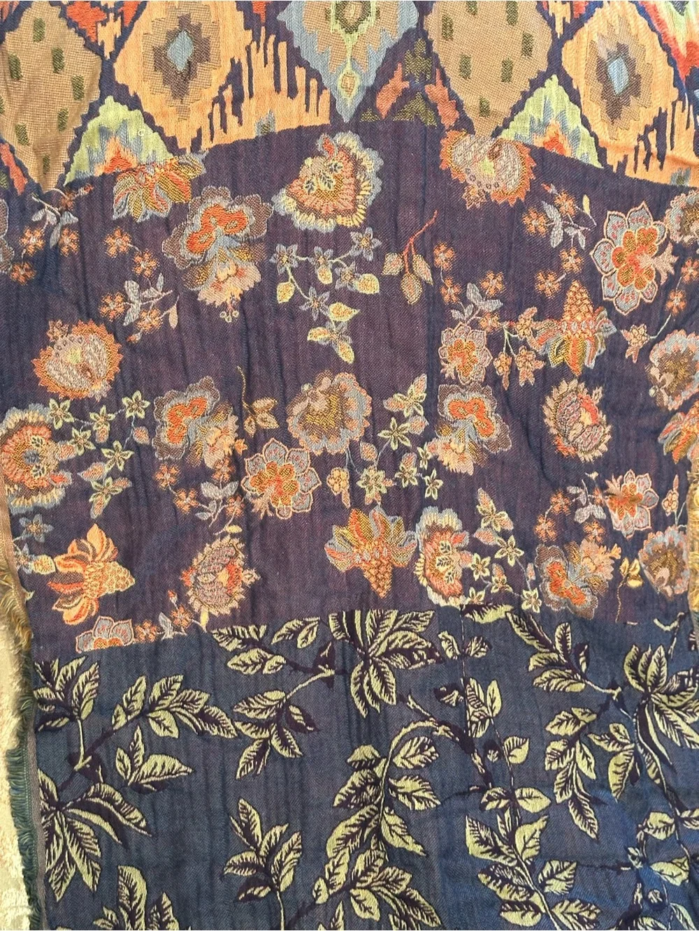 J. Jill Floral Fringe Scarf in multi colored Embroidered 100% woven cotton NWT